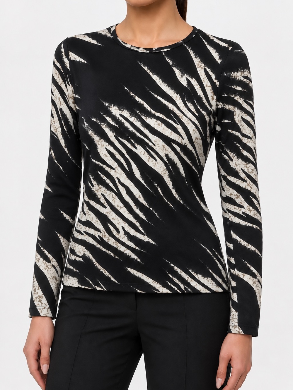 Y2K Office Siren Zebra Print Silk Blend Long Sleeve Top Animal Print Mob Wife